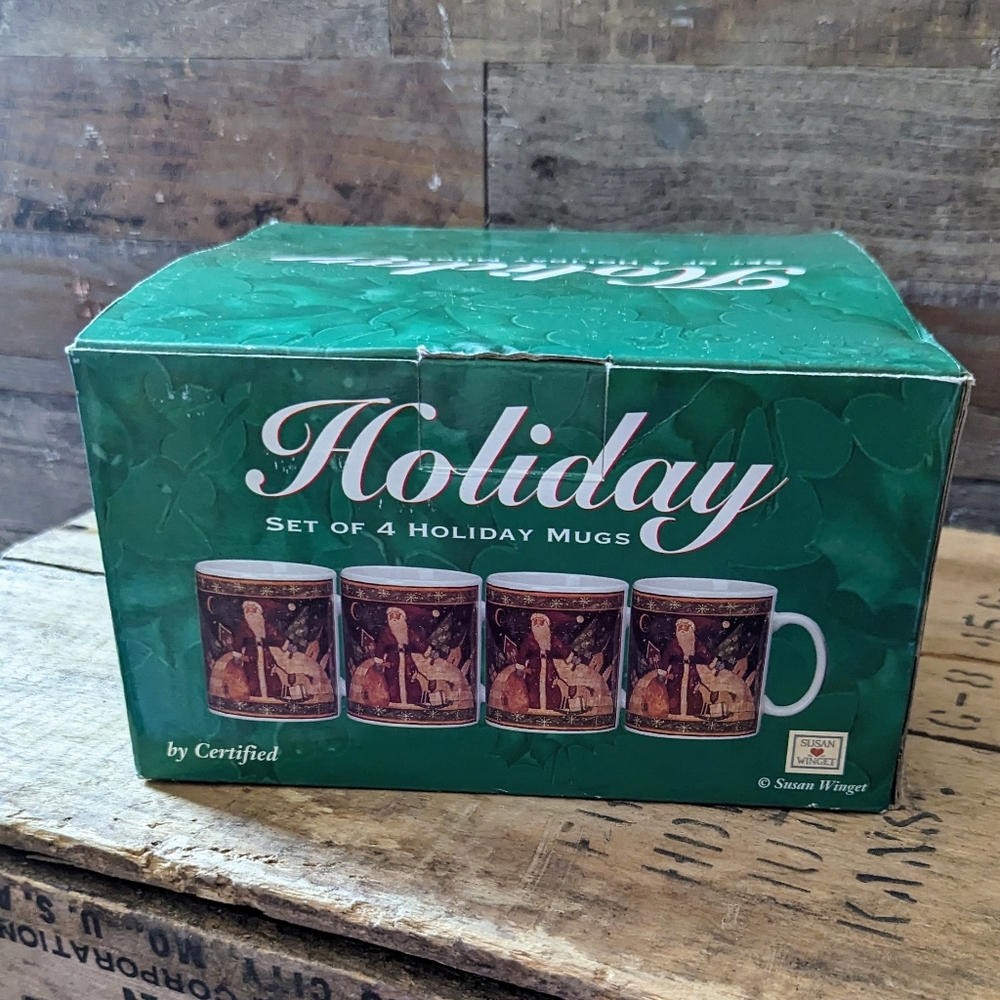 Vintage In Original Box Set Of Holiday Mugs Susan Winger  by Certified Internati